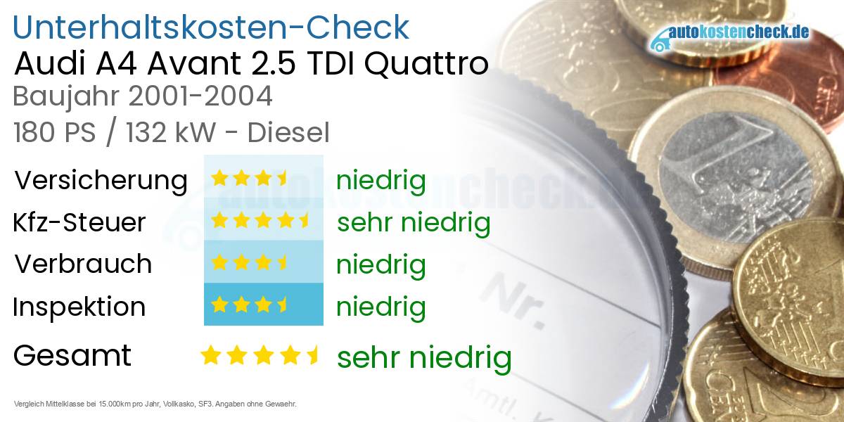 Unterhaltskosten Audi A4 Avant 2.5 TDI Quattro 