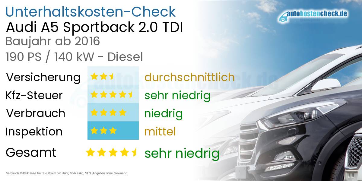 Unterhaltskosten Audi A5 Sportback 2.0 TDI 