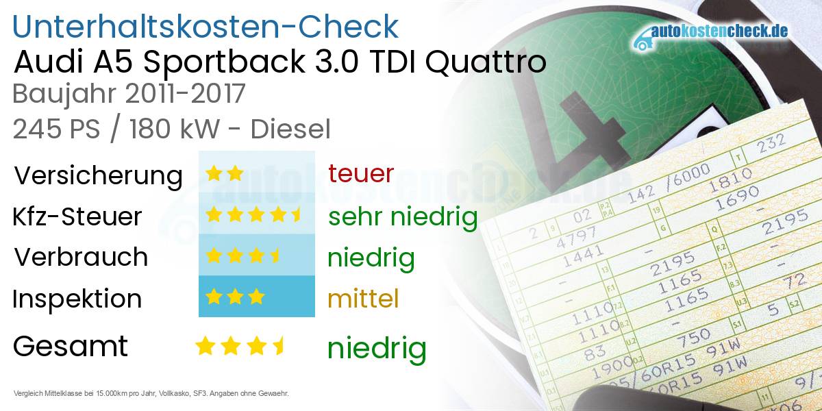 Unterhaltskosten Audi A5 Sportback 3.0 TDI Quattro 