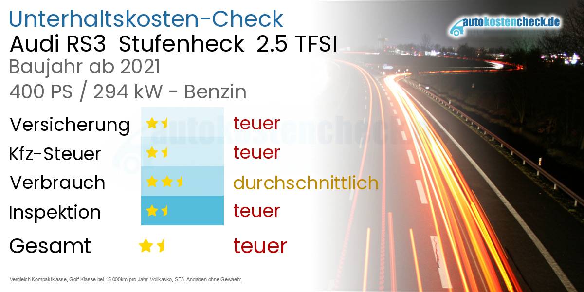Unterhaltskosten Audi RS3  Stufenheck  2.5 TFSI