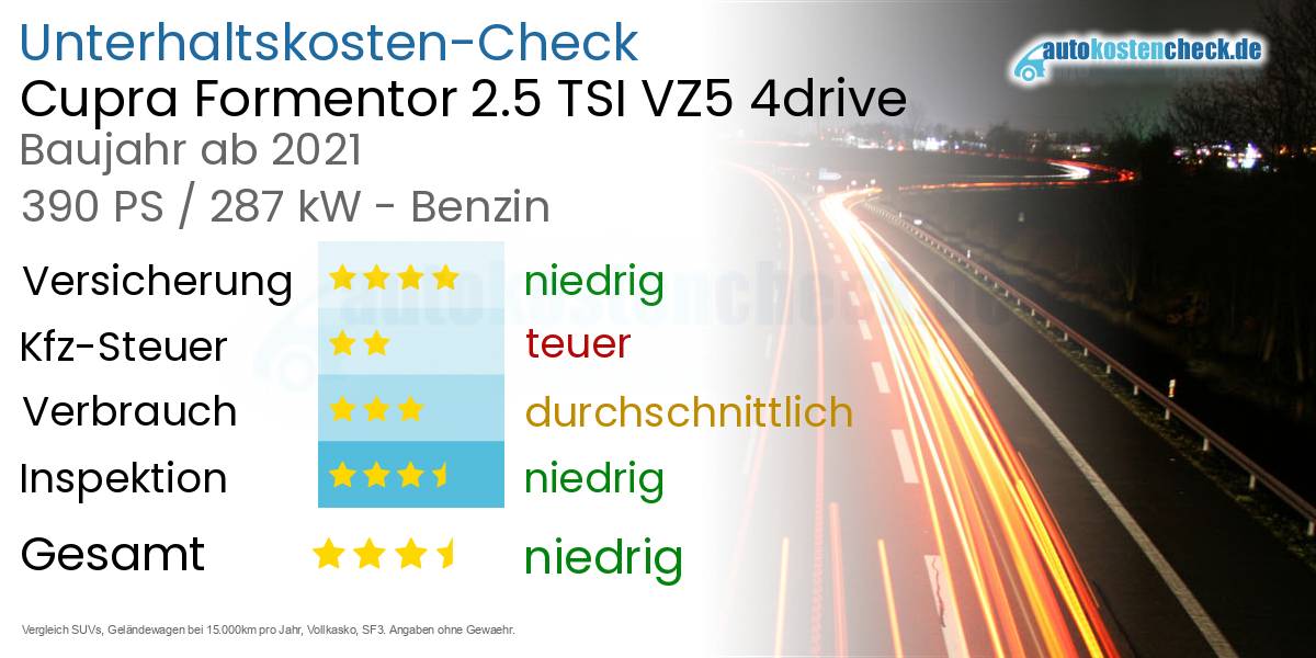 Unterhaltskosten Cupra Formentor 2.5 TSI VZ5 4drive