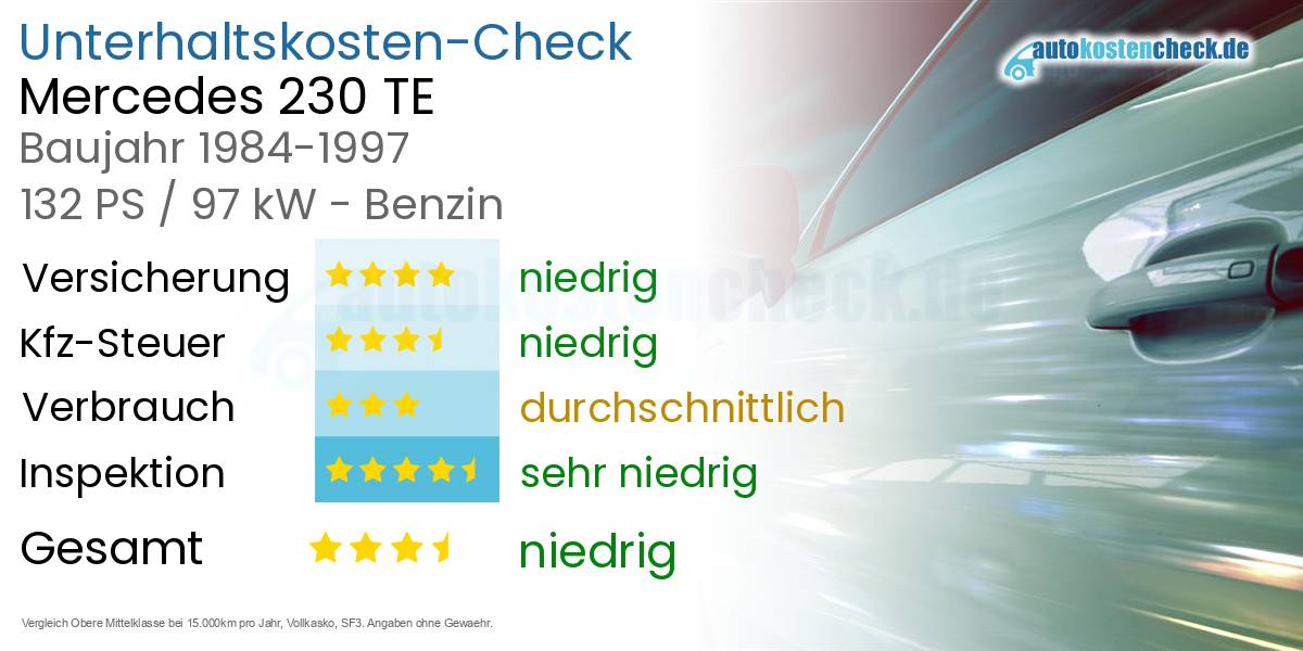 Unterhaltskosten Mercedes 230 TE 