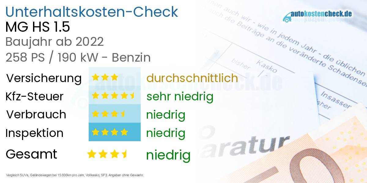 Unterhaltskosten MG HS 1.5 