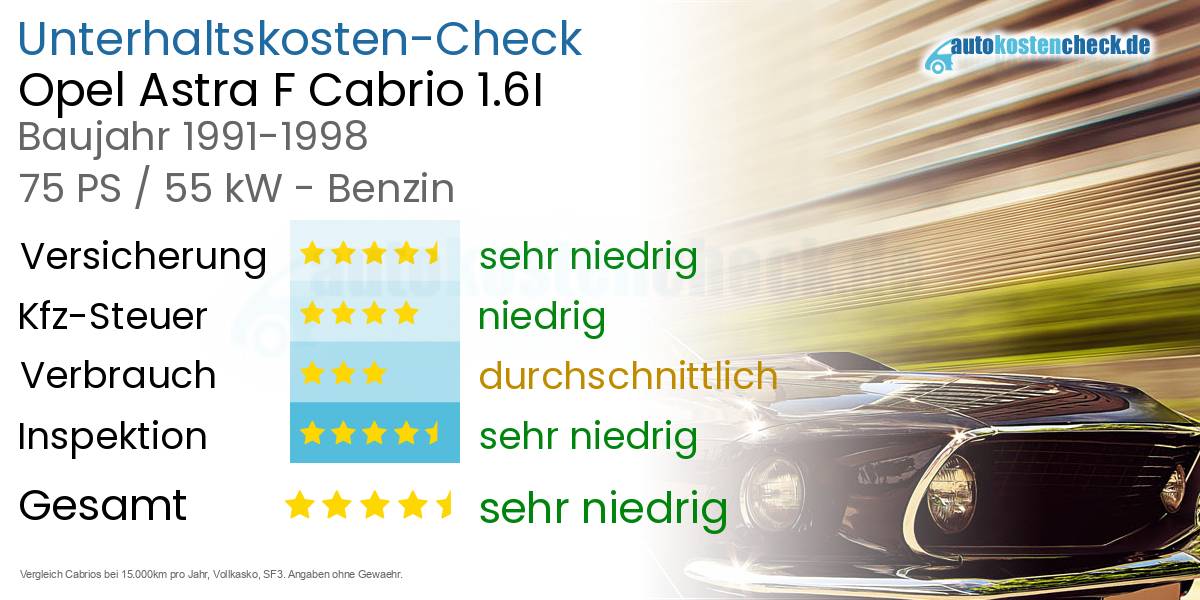 Unterhaltskosten Opel Astra F Cabrio 1.6I 