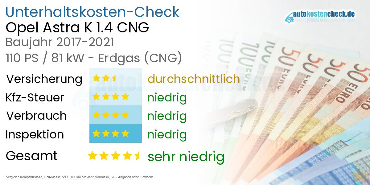 Unterhaltskosten Opel Astra K 1.4 CNG 
