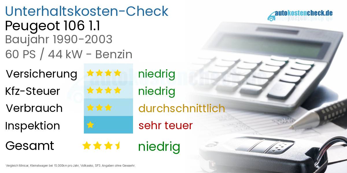 Unterhaltskosten Peugeot 106 1.1 