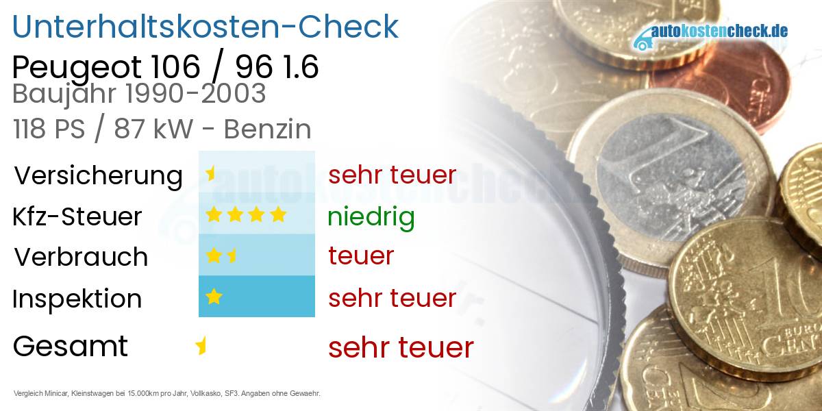 Unterhaltskosten Peugeot 106 / 96 1.6 