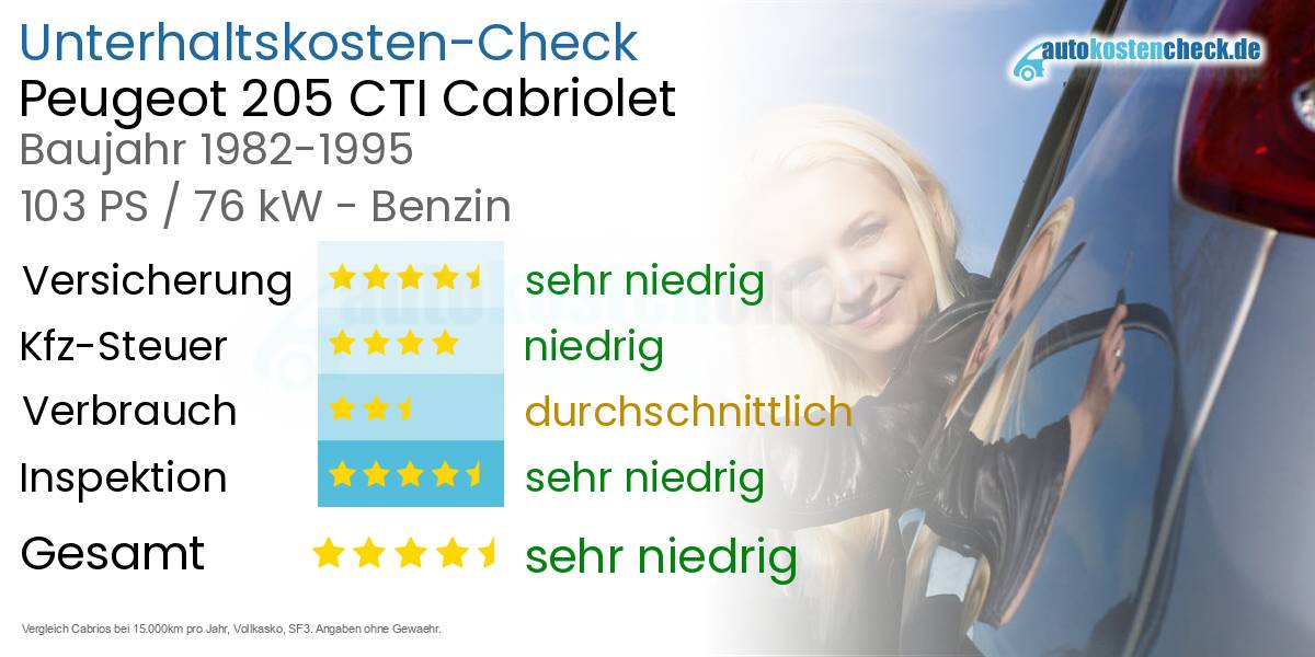 Unterhaltskosten Peugeot 205 CTI Cabriolet 