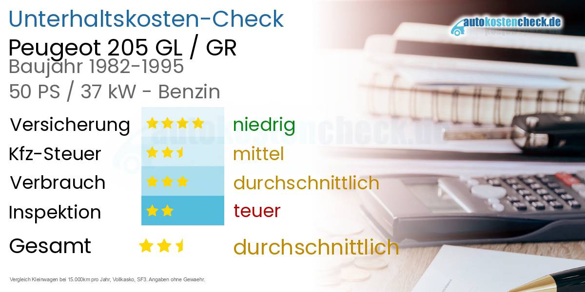 Unterhaltskosten Peugeot 205 GL / GR 