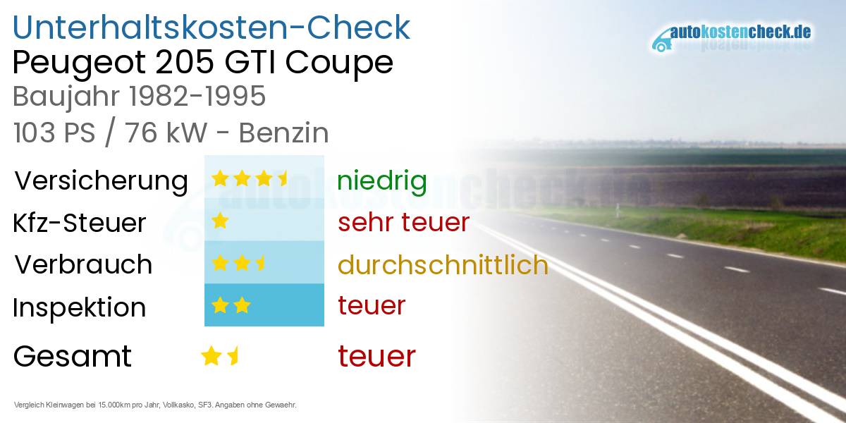 Unterhaltskosten Peugeot 205 GTI Coupe 