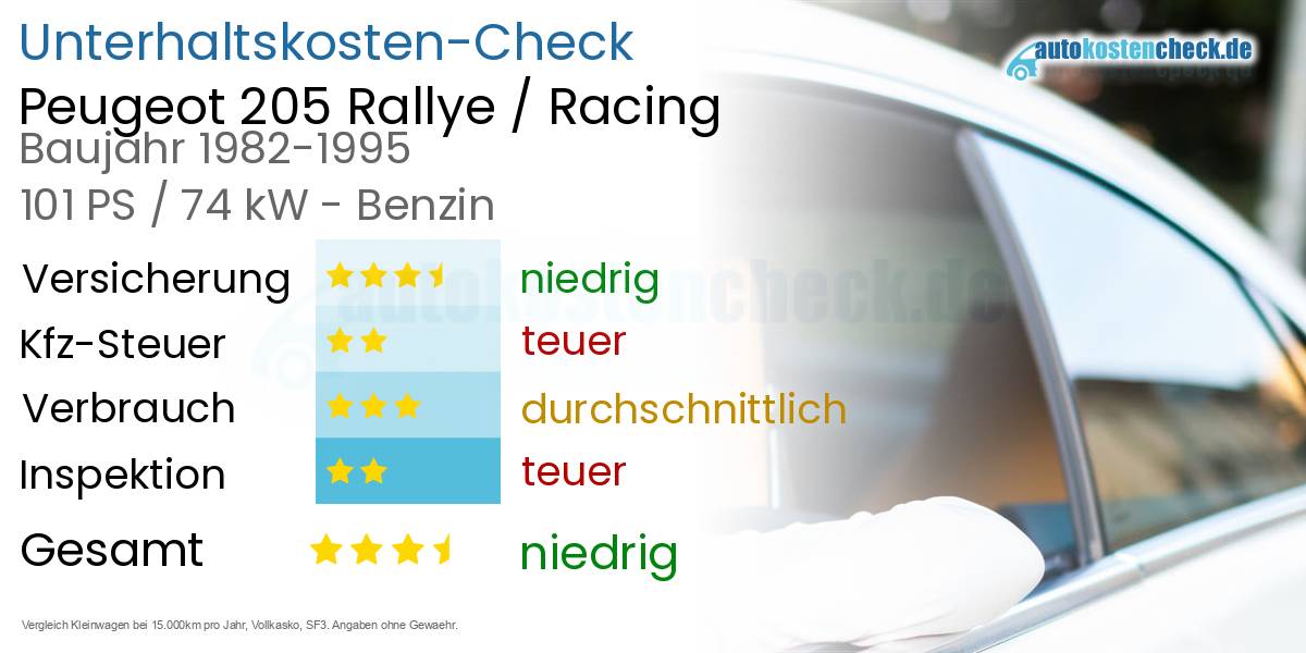 Unterhaltskosten Peugeot 205 Rallye / Racing 