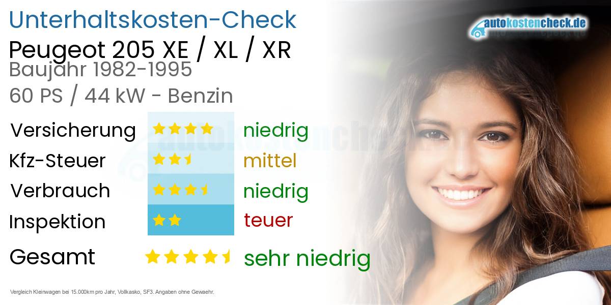 Unterhaltskosten Peugeot 205 XE / XL / XR 