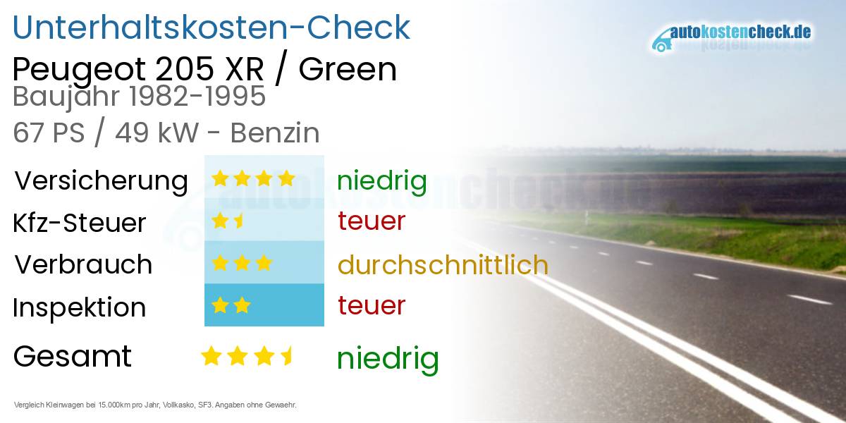Unterhaltskosten Peugeot 205 XR / Green 