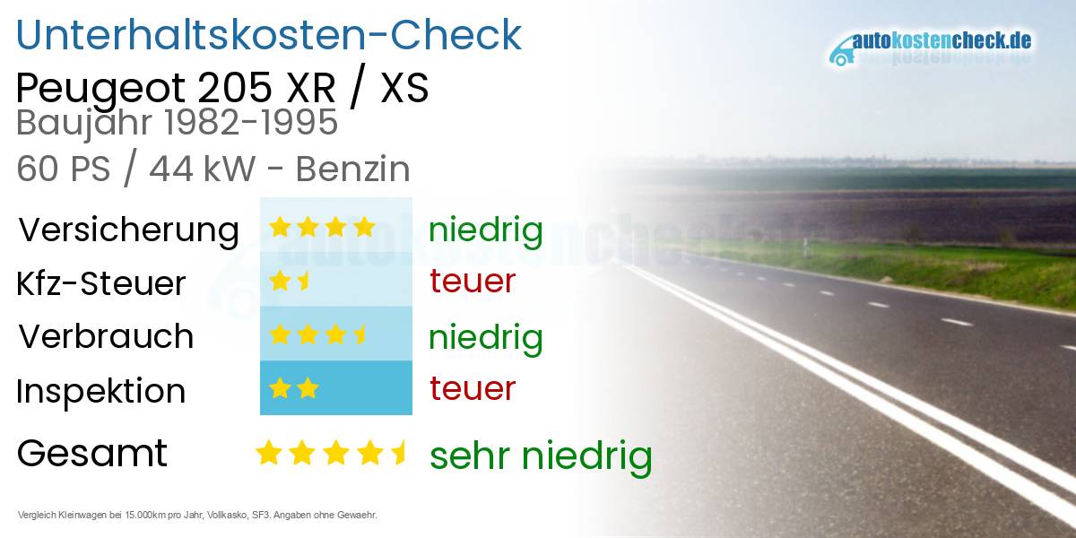 Unterhaltskosten Peugeot 205 XR / XS 
