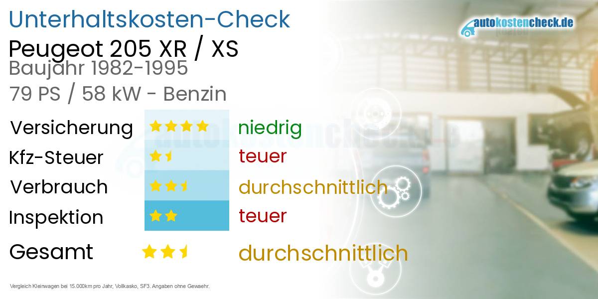 Unterhaltskosten Peugeot 205 XR / XS 