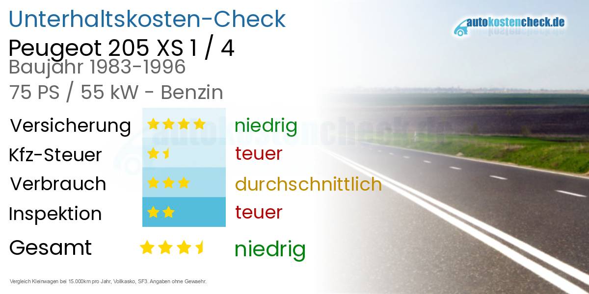Unterhaltskosten Peugeot 205 XS 1 / 4 