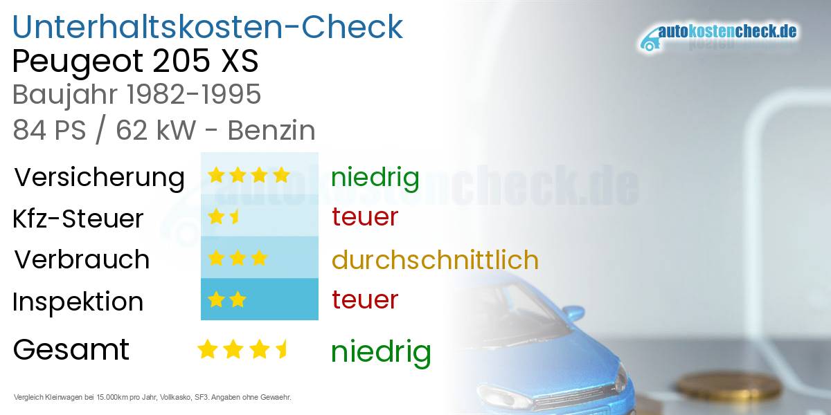 Unterhaltskosten Peugeot 205 XS 