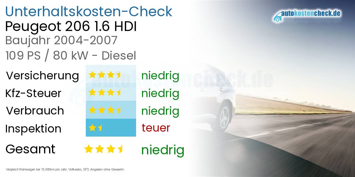 Unterhaltskosten Peugeot 206 1.6 HDI 