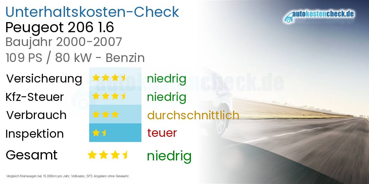Unterhaltskosten Peugeot 206 1.6 