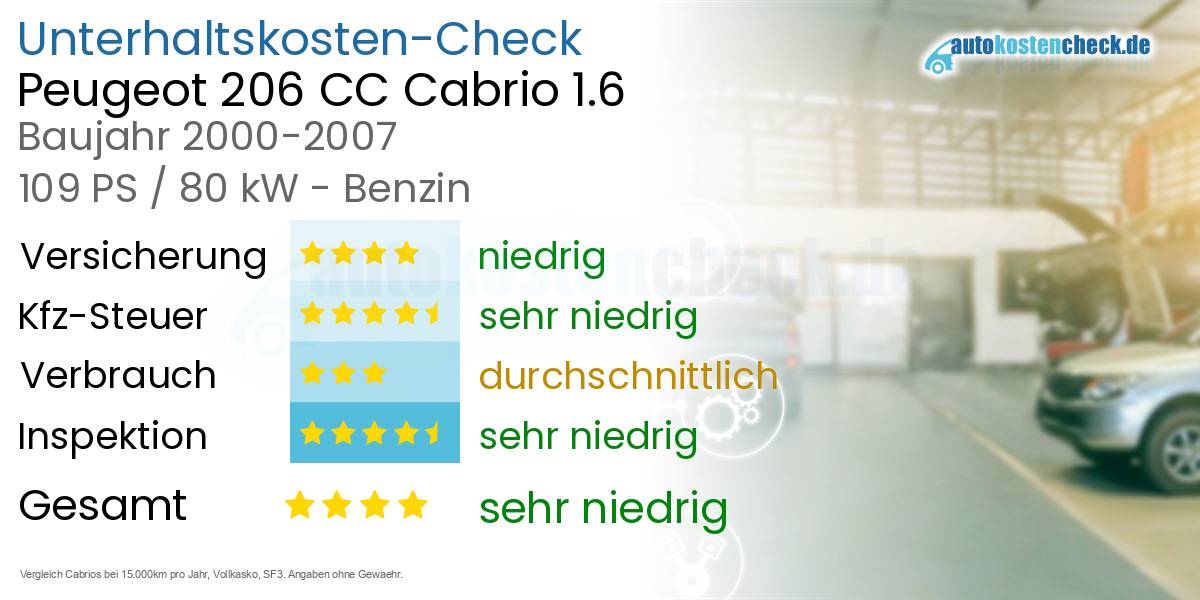 Unterhaltskosten Peugeot 206 CC Cabrio 1.6 