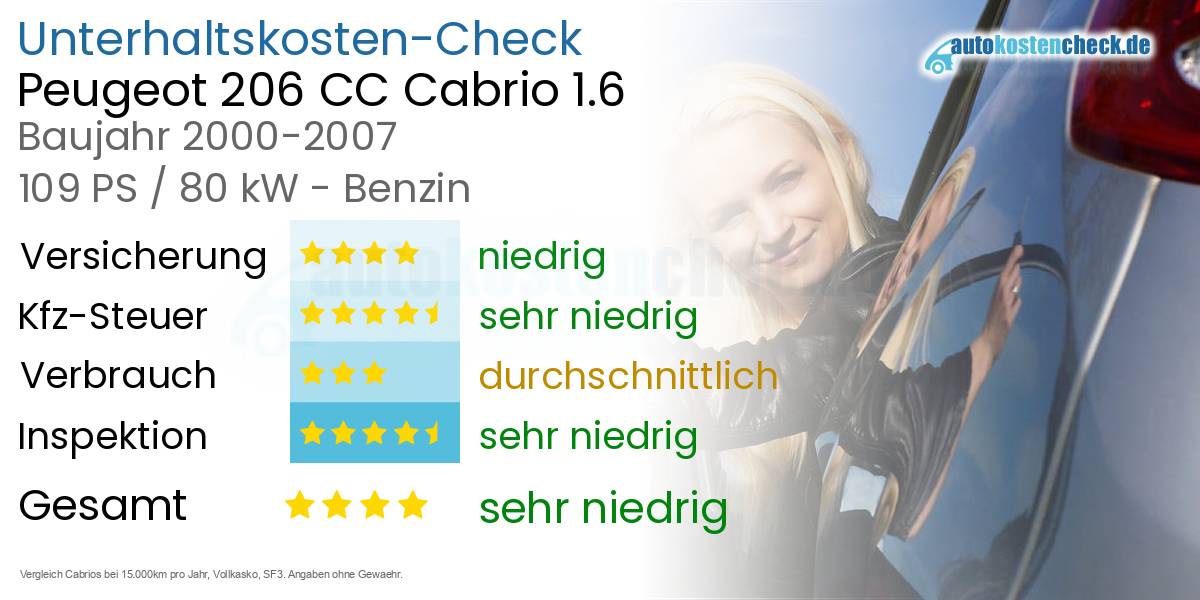 Unterhaltskosten Peugeot 206 CC Cabrio 1.6 