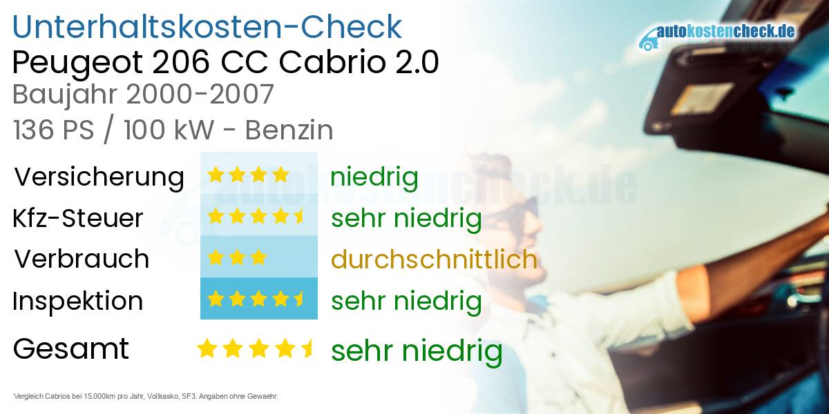 Unterhaltskosten Peugeot 206 CC Cabrio 2.0 