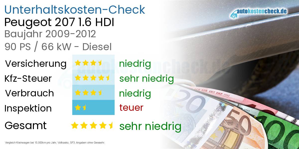 Unterhaltskosten Peugeot 207 1.6 HDI