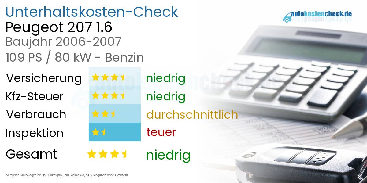 Unterhaltskosten Peugeot 207 1.6 