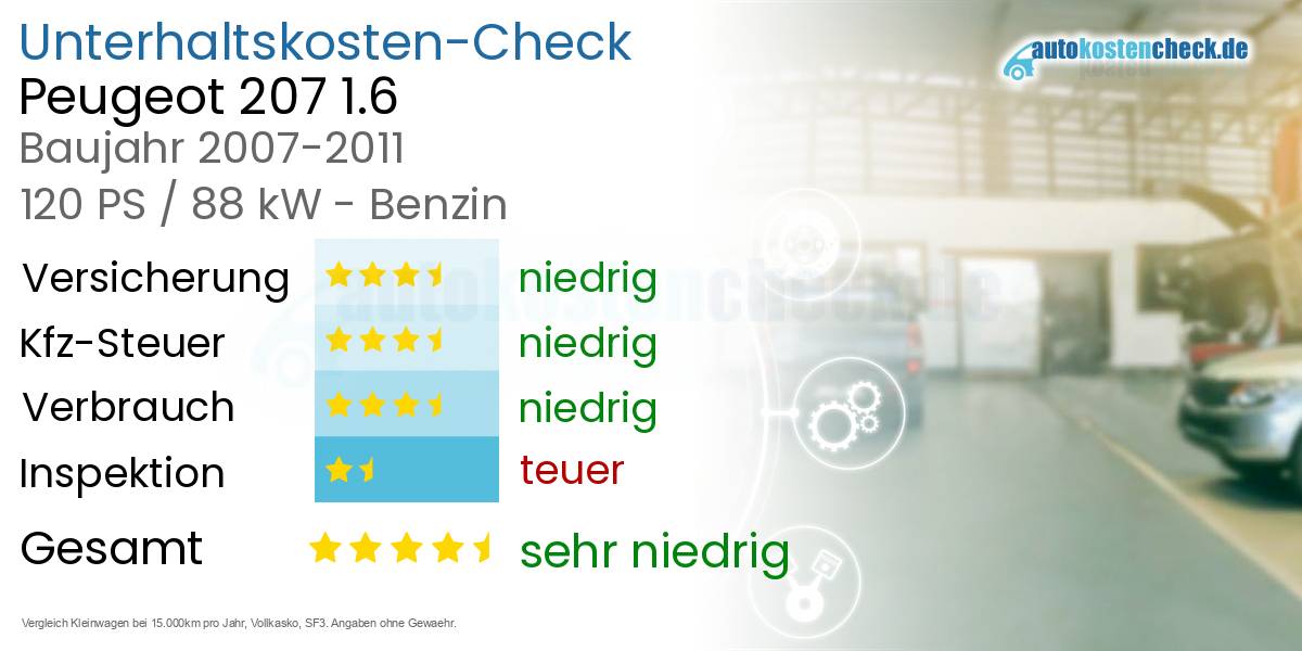 Unterhaltskosten Peugeot 207 1.6 