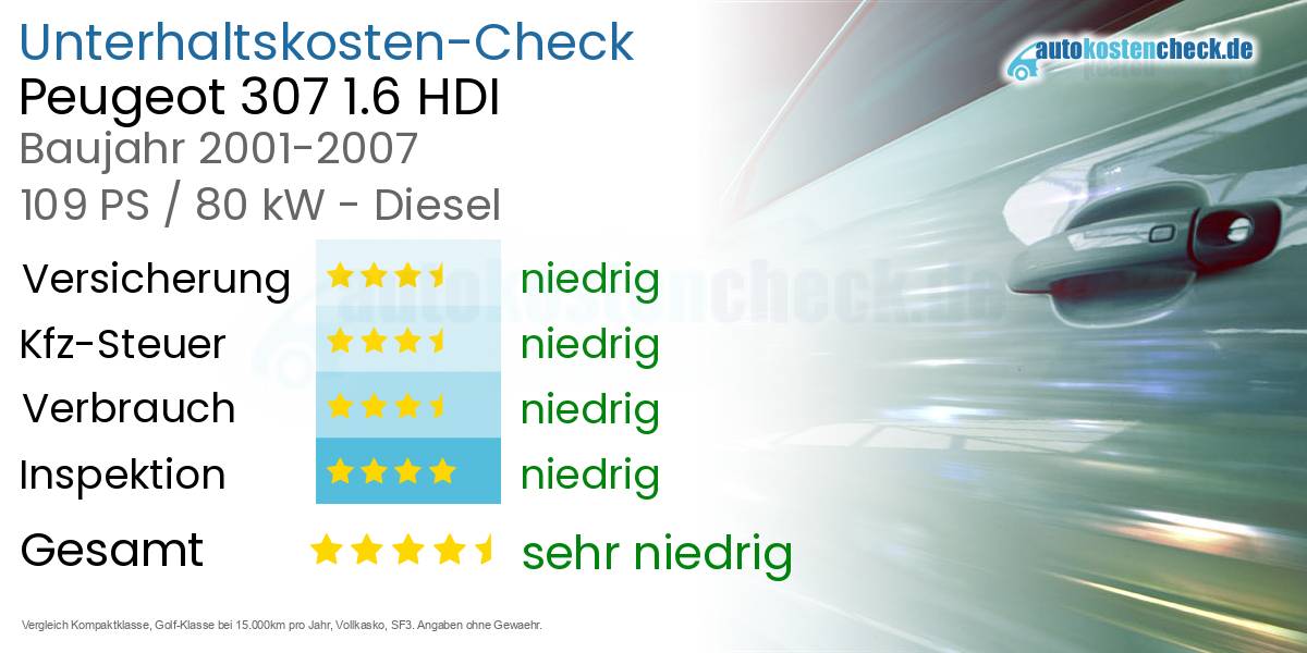 Unterhaltskosten Peugeot 307 1.6 HDI 