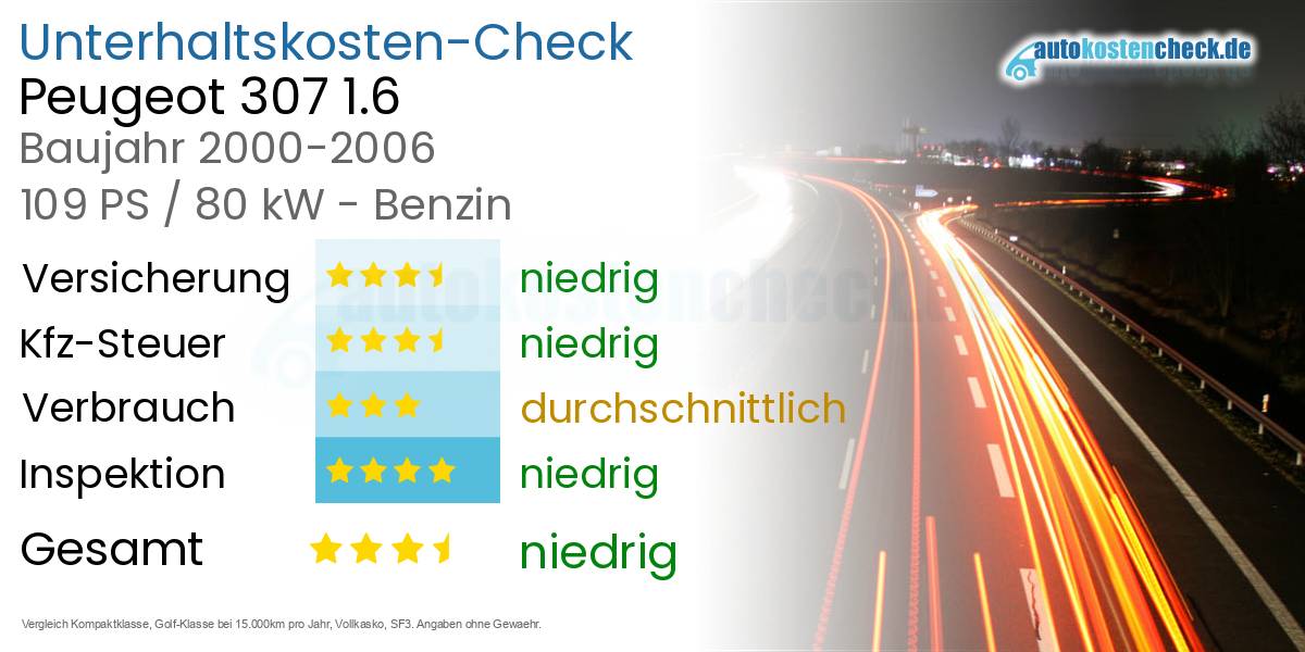 Unterhaltskosten Peugeot 307 1.6 