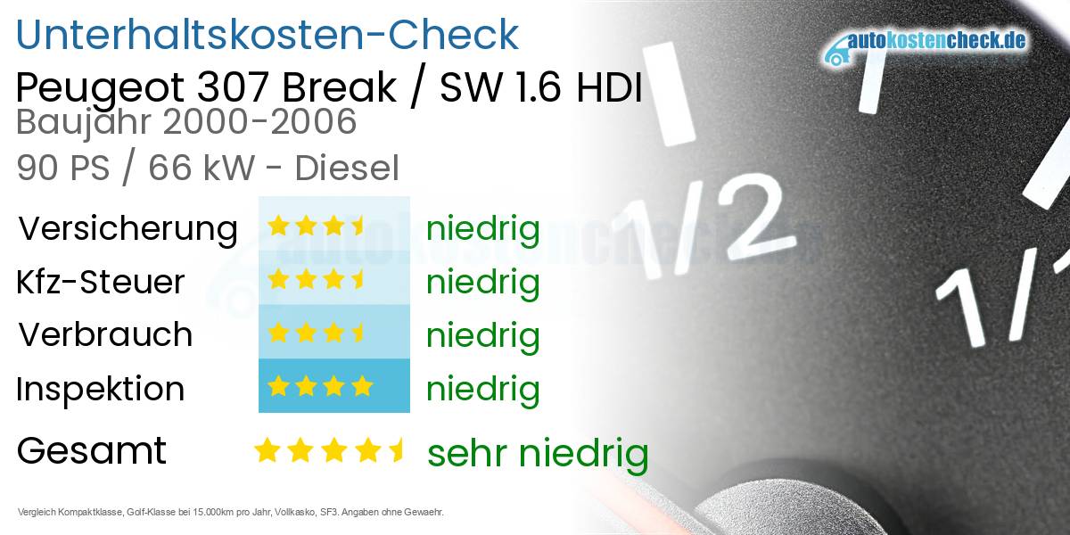 Unterhaltskosten Peugeot 307 Break / SW 1.6 HDI 
