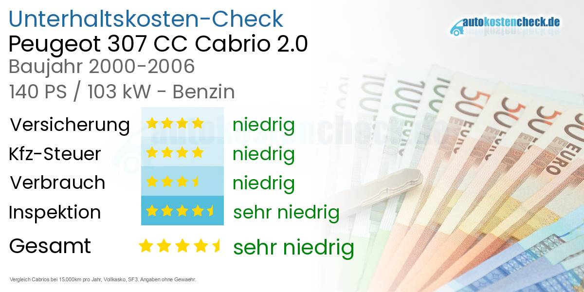 Unterhaltskosten Peugeot 307 CC Cabrio 2.0