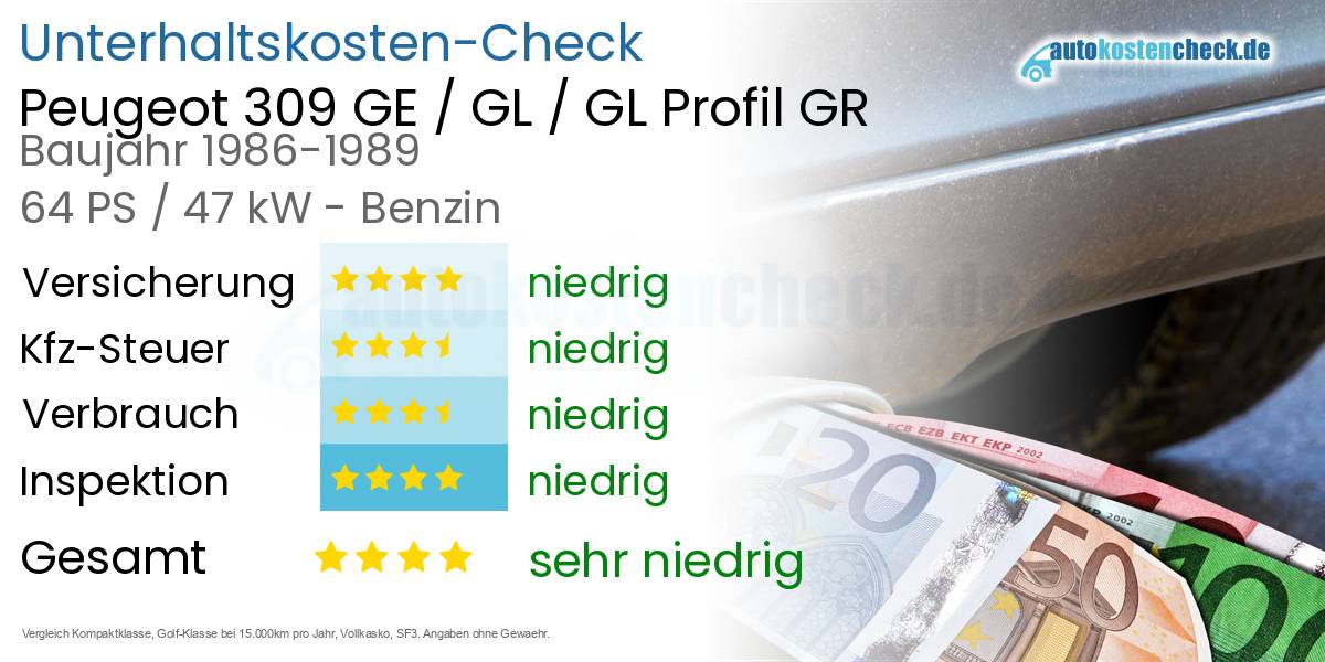 Unterhaltskosten Peugeot 309 GE / GL / GL Profil GR 