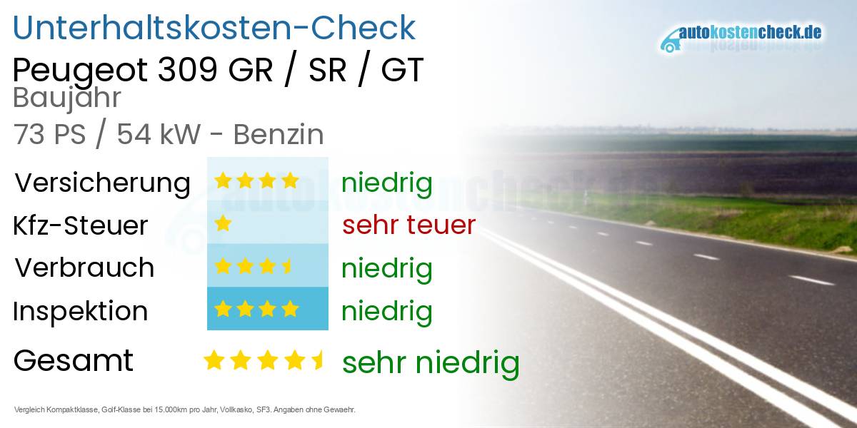 Unterhaltskosten Peugeot 309 GR / SR / GT 