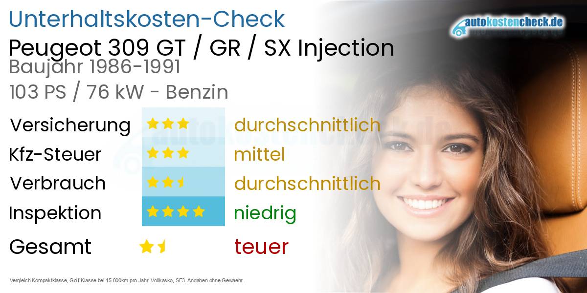 Unterhaltskosten Peugeot 309 GT / GR / SX Injection 