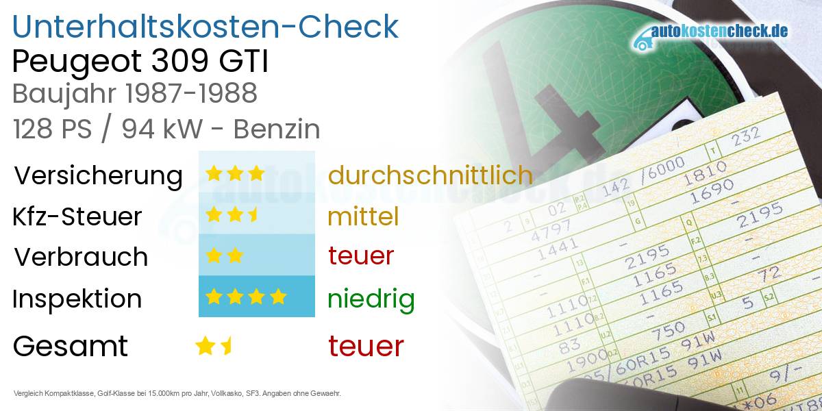 Unterhaltskosten Peugeot 309 GTI 