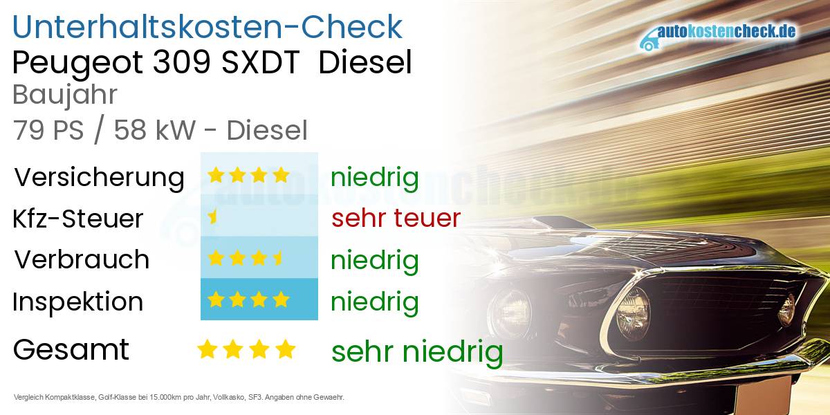 Unterhaltskosten Peugeot 309 SXDT  Diesel  