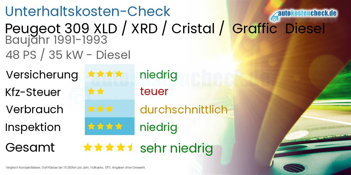 Unterhaltskosten Peugeot 309 XLD / XRD / Cristal /  Graffic  Diesel  