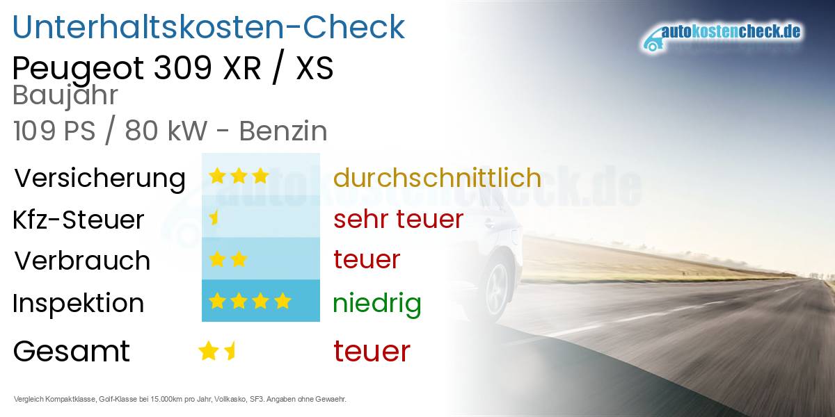 Unterhaltskosten Peugeot 309 XR / XS 