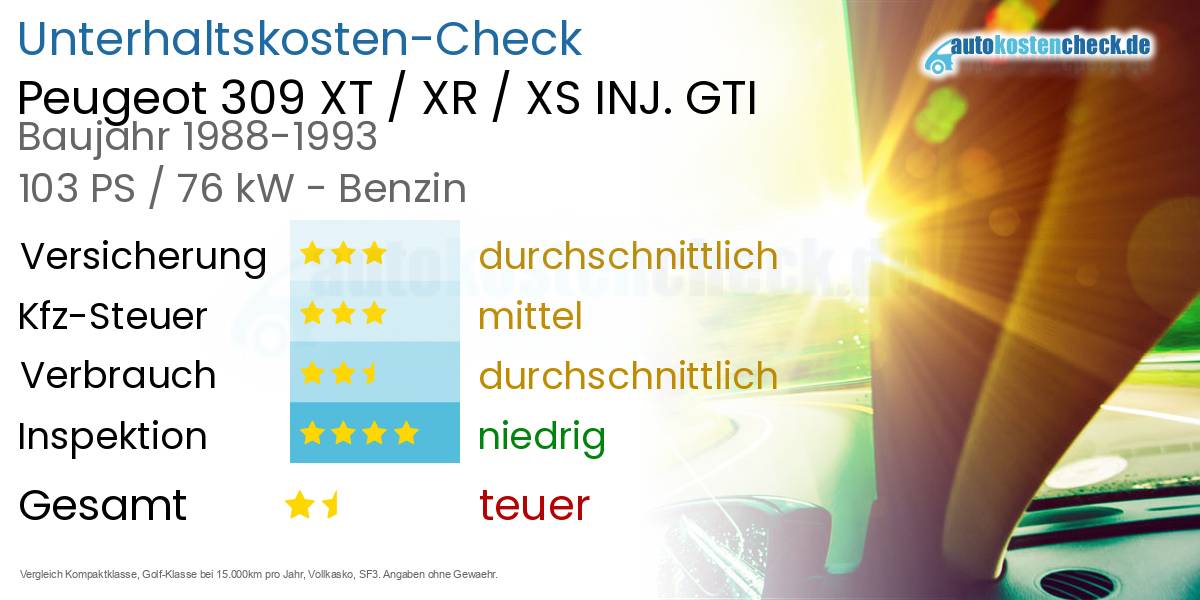 Unterhaltskosten Peugeot 309 XT / XR / XS INJ. GTI 