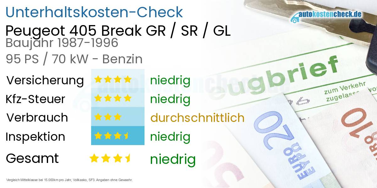 Unterhaltskosten Peugeot 405 Break GR / SR / GL 