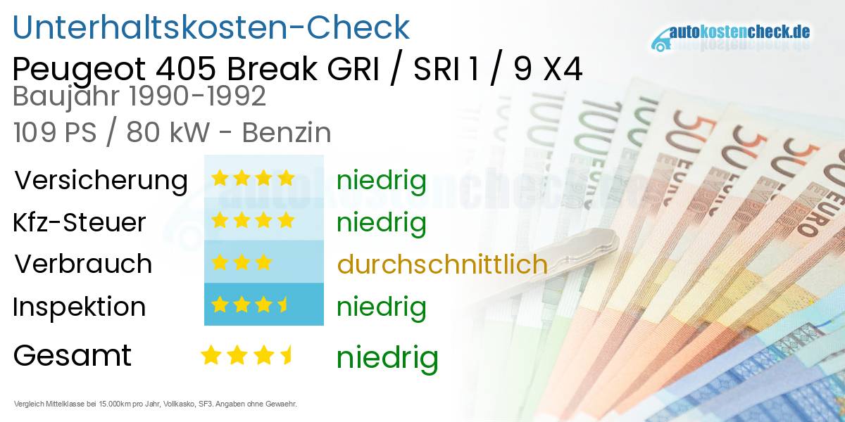 Unterhaltskosten Peugeot 405 Break GRI / SRI 1 / 9 X4 