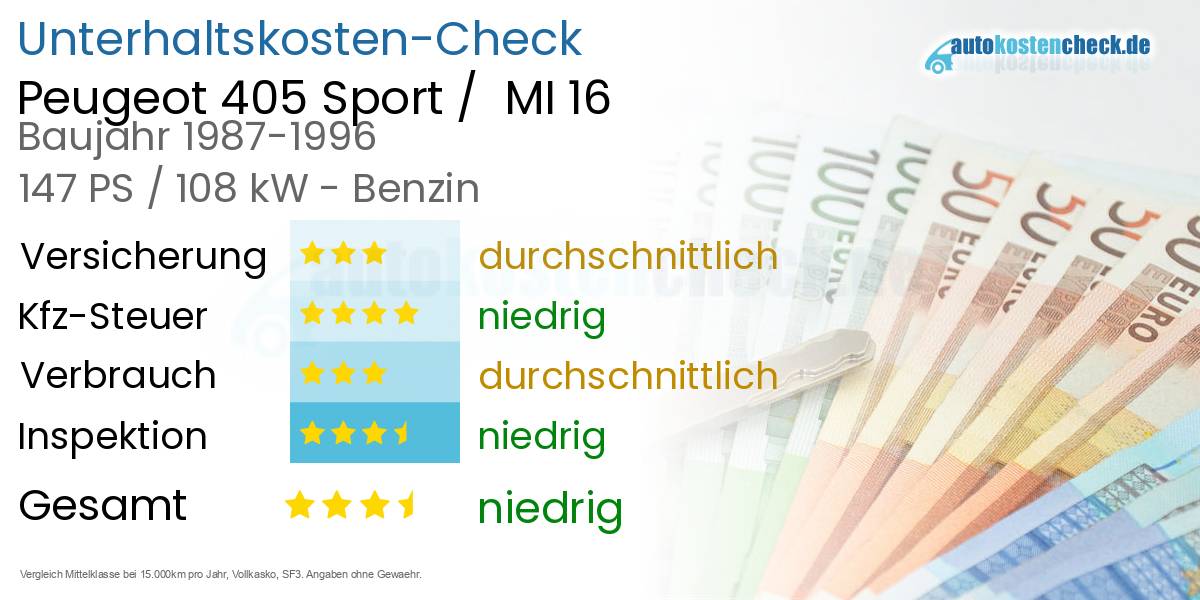 Unterhaltskosten Peugeot 405 Sport /  MI 16 