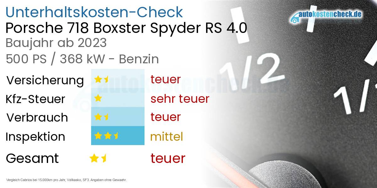Unterhaltskosten Porsche 718 Boxster Spyder RS 4.0 