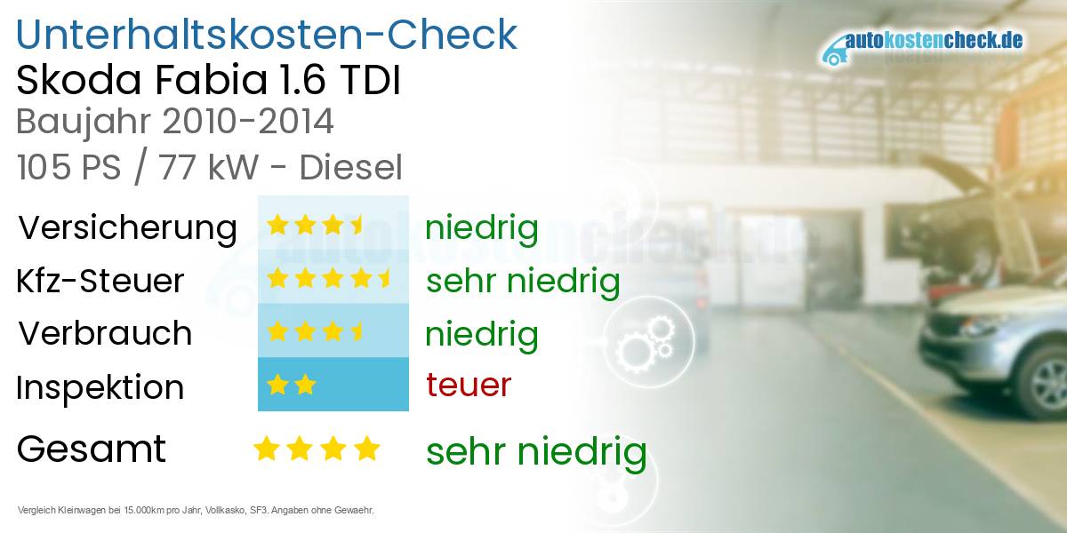 Unterhaltskosten Skoda Fabia 1.6 TDI