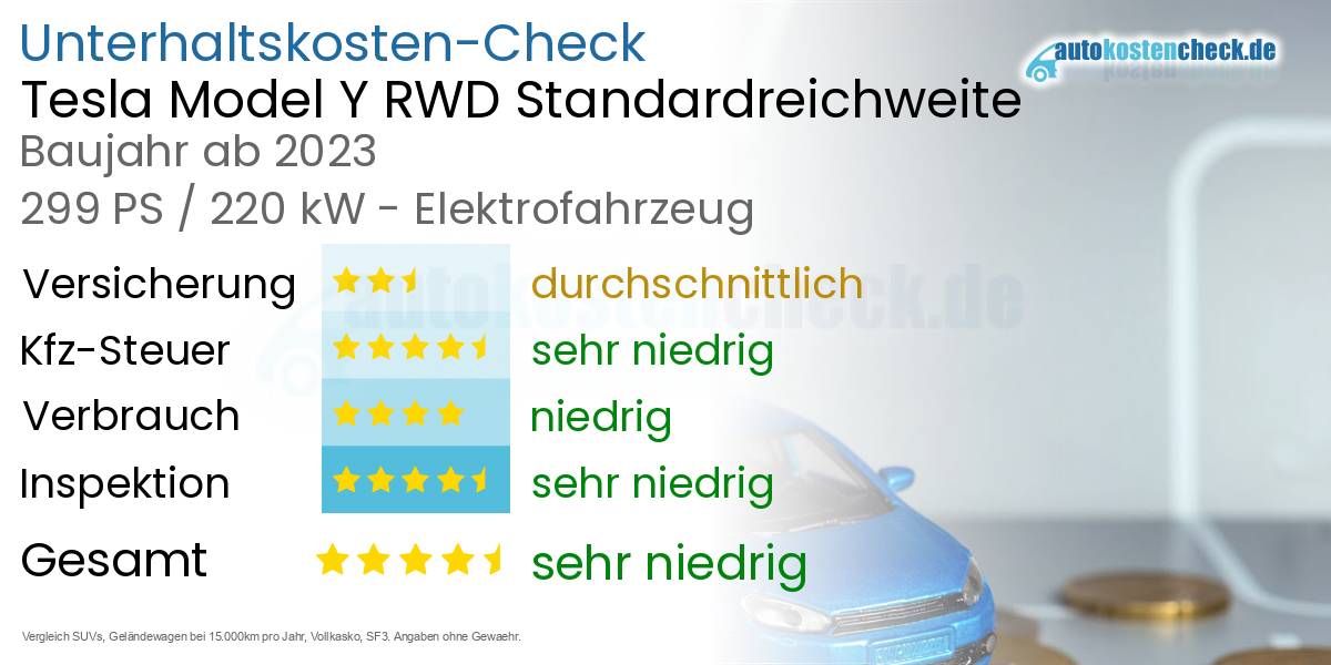 Unterhaltskosten Tesla Model Y RWD Standardreichweite
