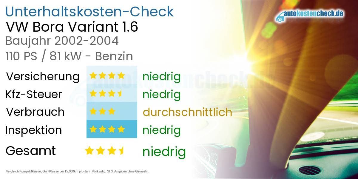 Unterhaltskosten VW Bora Variant 1.6 