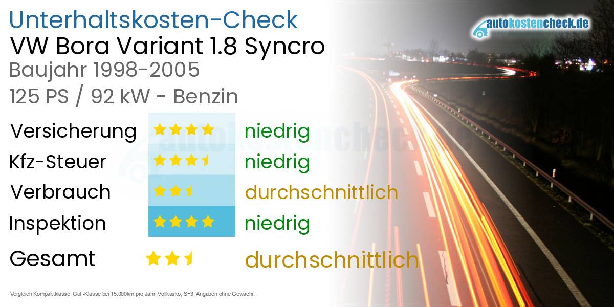 Unterhaltskosten VW Bora Variant 1.8 Syncro 