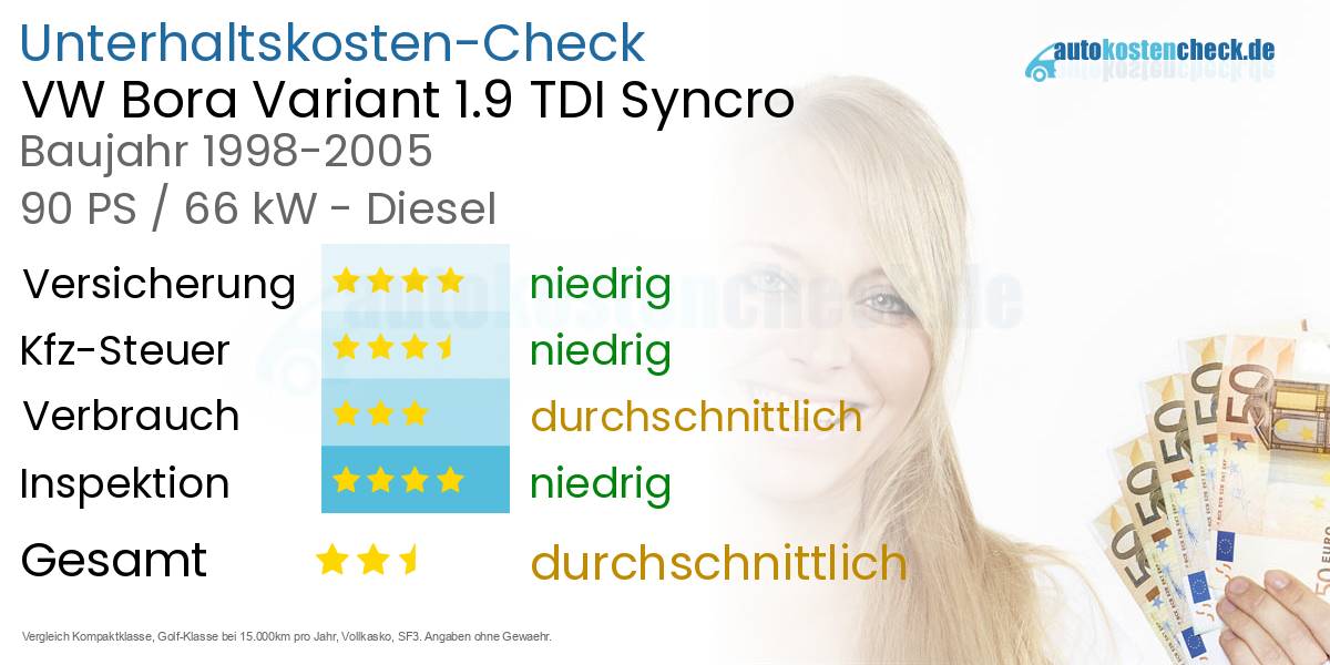 Unterhaltskosten VW Bora Variant 1.9 TDI Syncro 